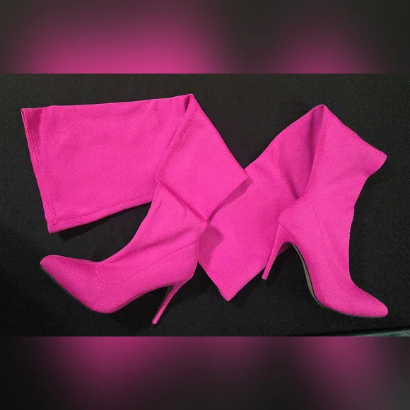 NWT ANN MICHELLE Vibrant " Hibiscus Pink Over the Knee Boots Size 9 Fits L 8 - Picture 4 of 10